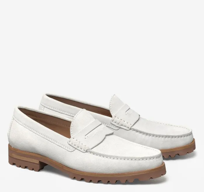 Johnston and Murphy Baldwin Lug Penny Offwhite English Suede Men SlipOns