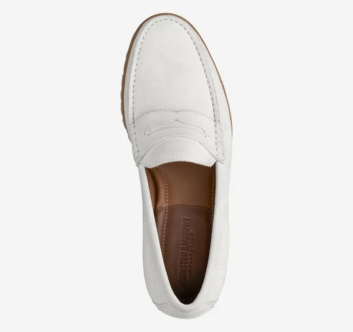 Johnston and Murphy Baldwin Lug Penny Offwhite English Suede Men SlipOns