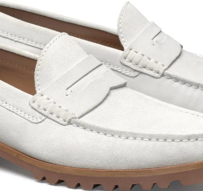Johnston and Murphy Baldwin Lug Penny Offwhite English Suede Men SlipOns