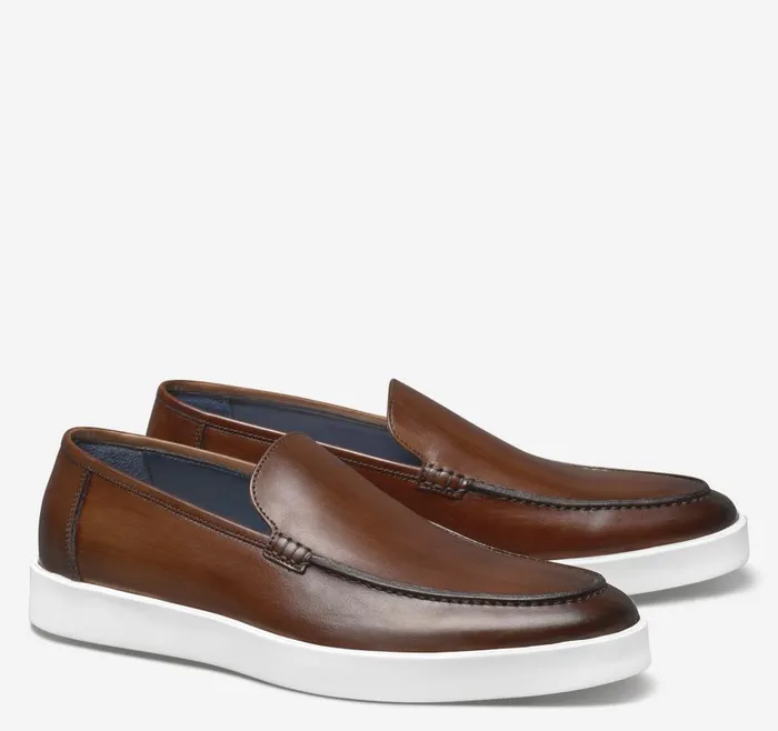 Johnston and Murphy Bolivar Venetian Brown Italian Calfskin Men SlipOns