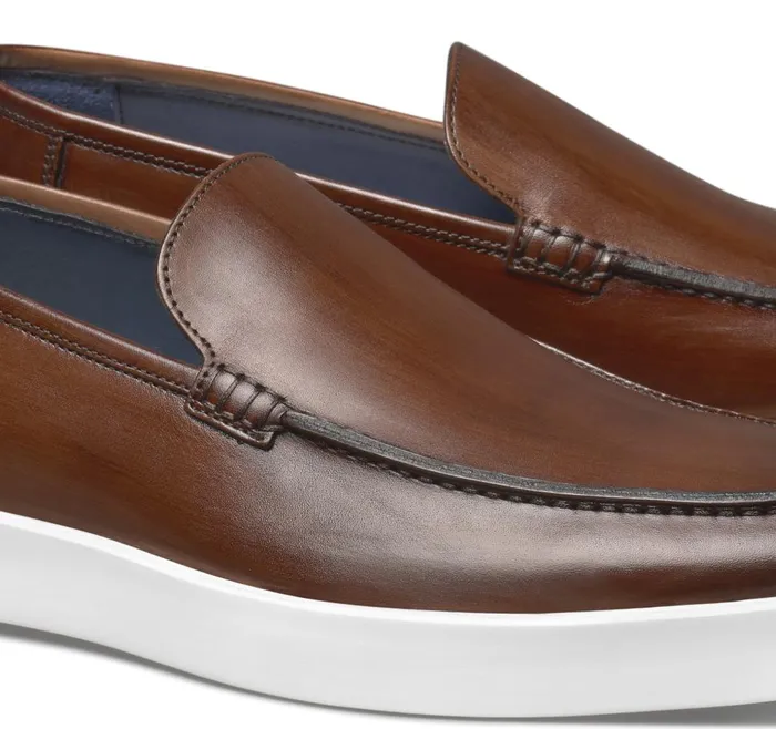 Johnston and Murphy Bolivar Venetian Brown Italian Calfskin Men SlipOns