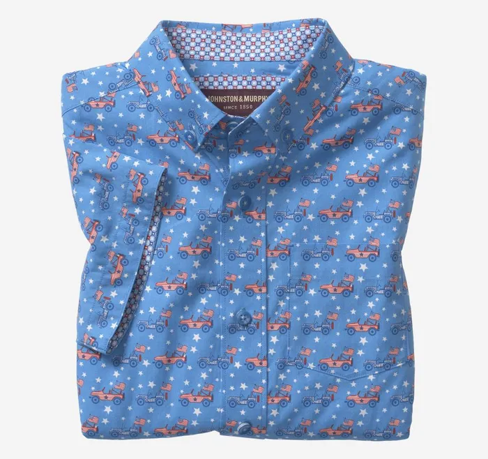 Johnston and Murphy Boys ShortSleeve Printed Shirt Blue Patriotic Car Boys Shirts Johnston and Murphy Boys ShortSleeve Printed Shirt Blue Patriotic Car Boys Shirts