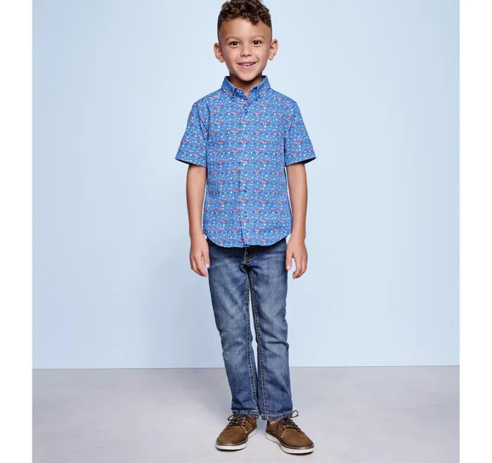 Johnston and Murphy Boys ShortSleeve Printed Shirt Blue Patriotic Car Boys Shirts Johnston and Murphy Boys ShortSleeve Printed Shirt Blue Patriotic Car Boys Shirts