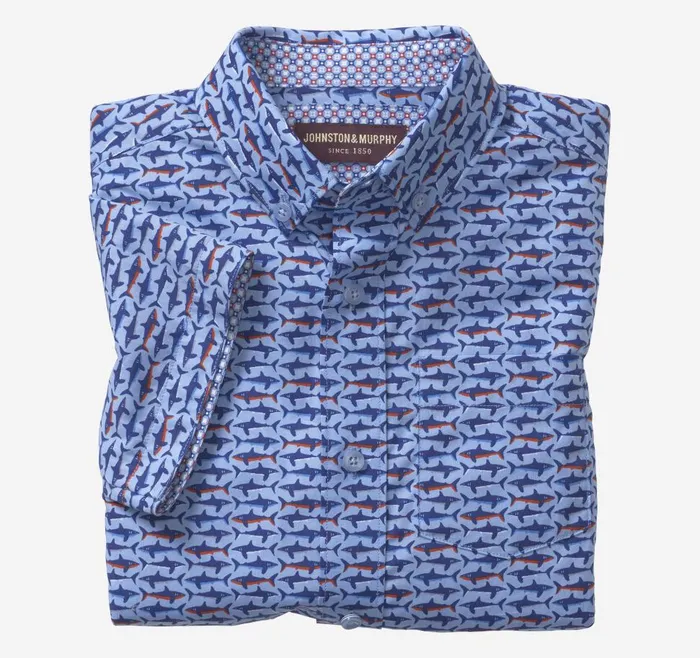Johnston and Murphy Boys ShortSleeve Printed Shirt Blue Shark Boys Shirts