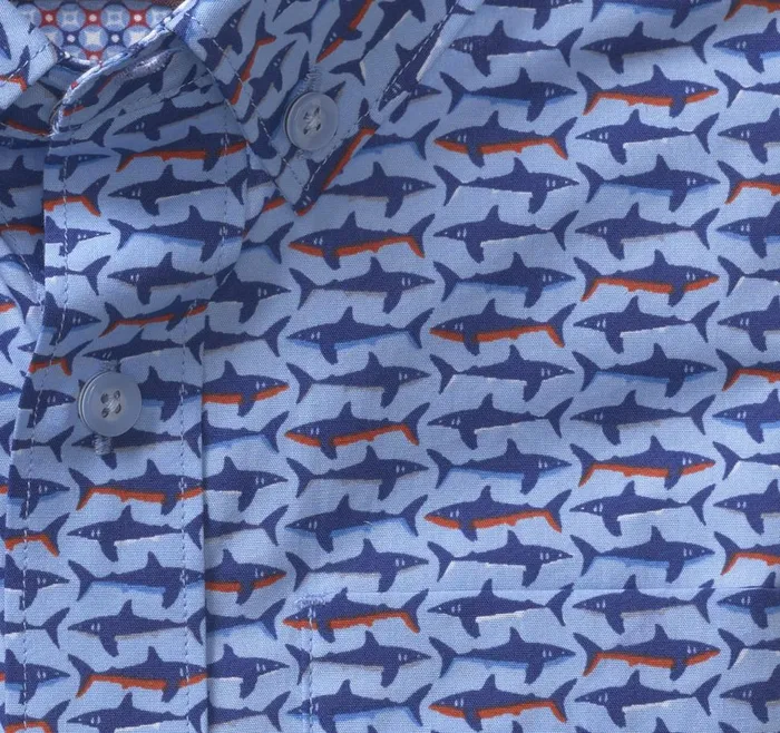 Johnston and Murphy Boys ShortSleeve Printed Shirt Blue Shark Boys Shirts Johnston and Murphy Boys ShortSleeve Printed Shirt Blue Shark Boys Shirts