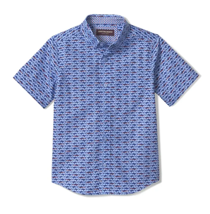 Johnston and Murphy Boys ShortSleeve Printed Shirt Blue Shark Boys Shirts Johnston and Murphy Boys ShortSleeve Printed Shirt Blue Shark Boys Shirts