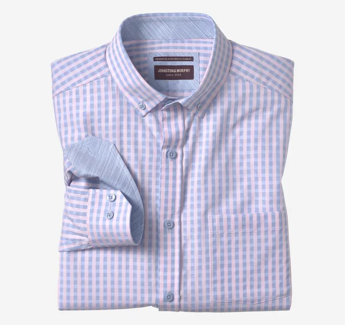 Johnston and Murphy ButtonCollar Premium Cotton Shirt Pink Gingham Men Shirts Johnston and Murphy ButtonCollar Premium Cotton Shirt Pink Gingham Men Shirts