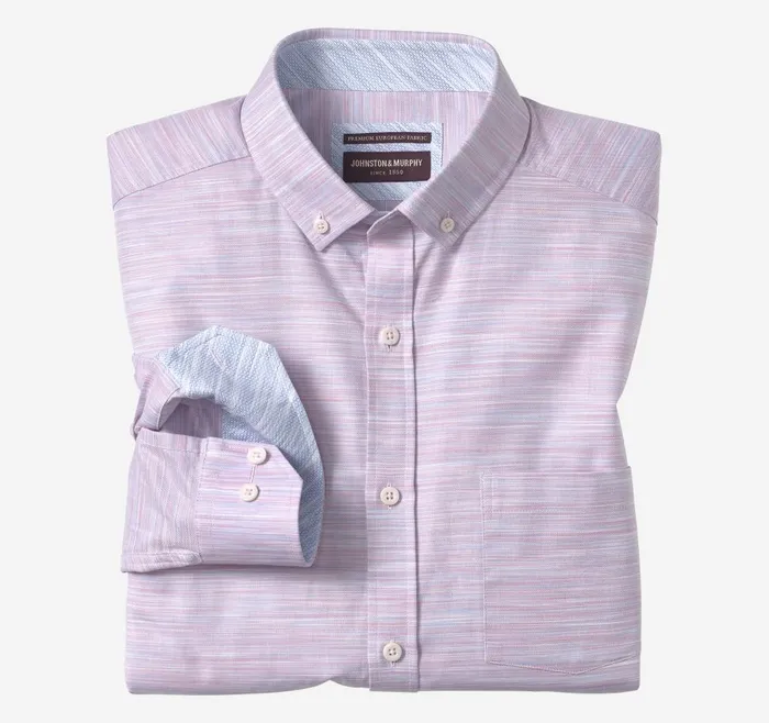 Johnston and Murphy ButtonCollar Premium Cotton Shirt Pink Striated Oxford Men Shirts Johnston and Murphy ButtonCollar Premium Cotton Shirt Pink Striated Oxford Men Shirts
