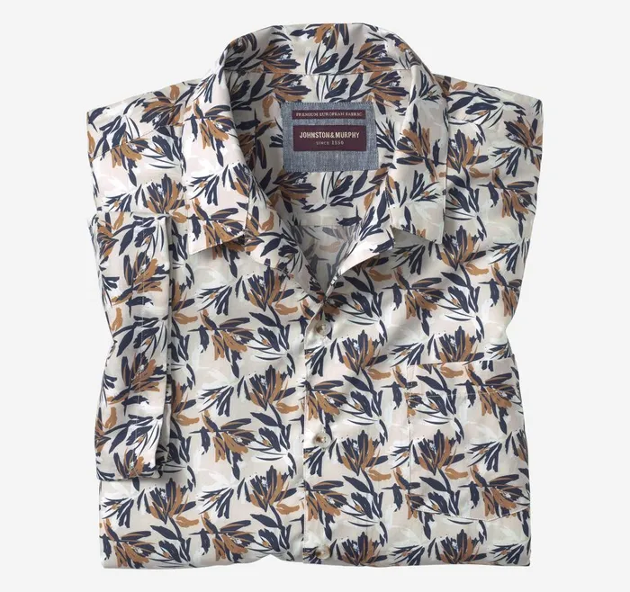 Johnston and Murphy Camp Shirt Ivory Foliage Men ShortSleeve Shirts