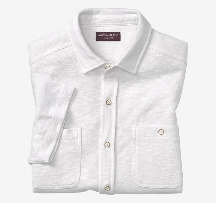 Johnston and Murphy Double Pocket Knit Shirt White Men ShortSleeve Shirts