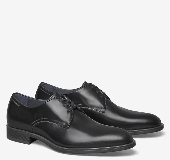 Johnston and Murphy Flynch Plain Toe Black Italian Calfskin Men LaceUps