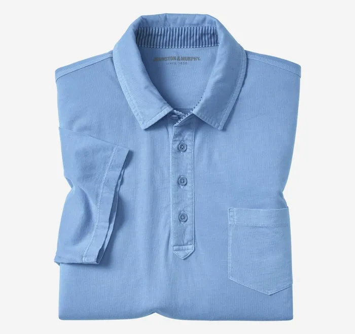 Johnston and Murphy Garment Dyed Polo Blue Men Polos and Tees