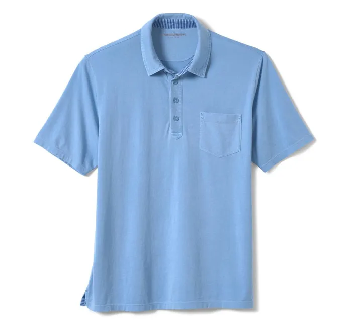 Johnston and Murphy Garment Dyed Polo Blue Men Polos and Tees