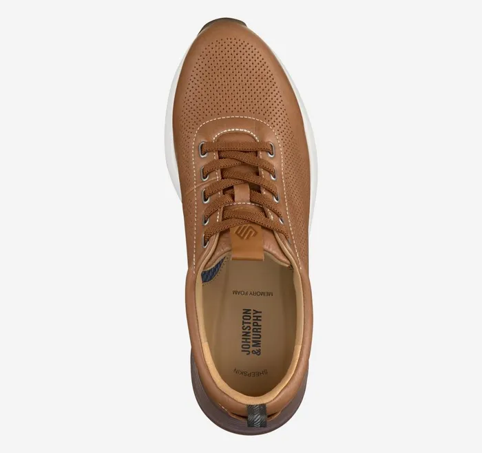 Johnston and Murphy Kinnon Perfed Jogger Tan Full Grain Men SlipOns