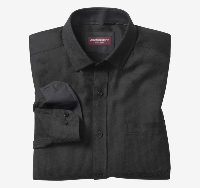 Johnston and Murphy LongSleeve Dress Shirt Black Birdseye Men Shirts