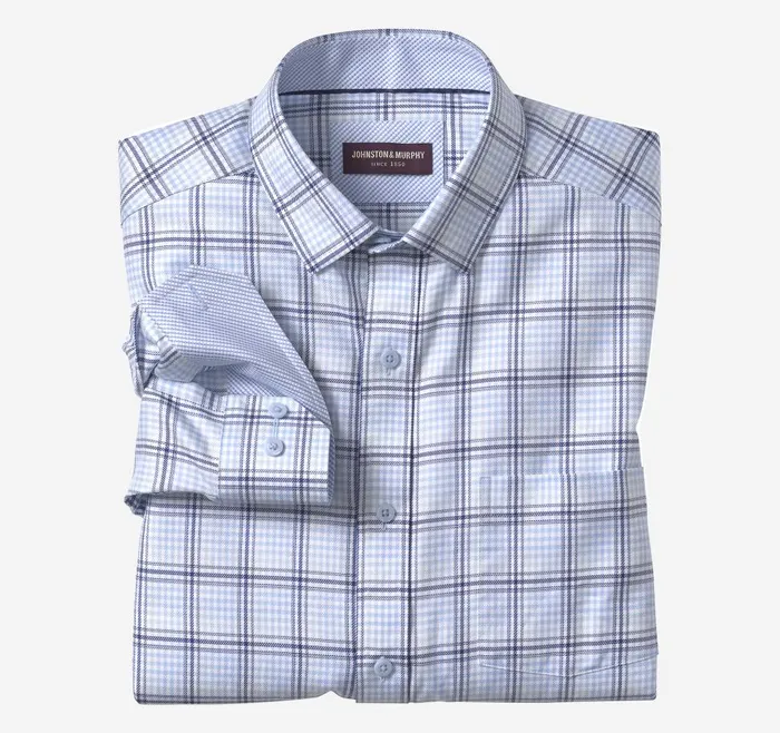 Johnston and Murphy LongSleeve Dress Shirt Mint Shadow Grid Men Shirts