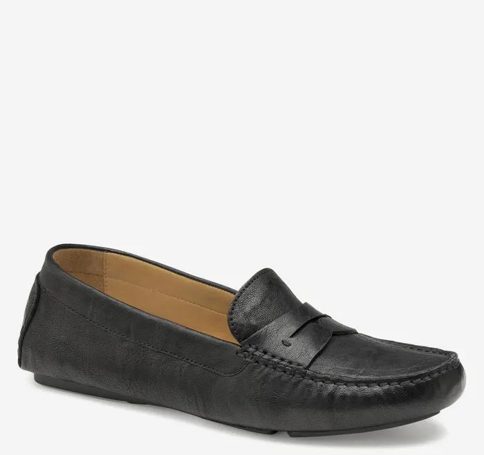 Johnston and Murphy Maggie Penny Black Italian Washed Sheepskin Women Mules and Loafers
