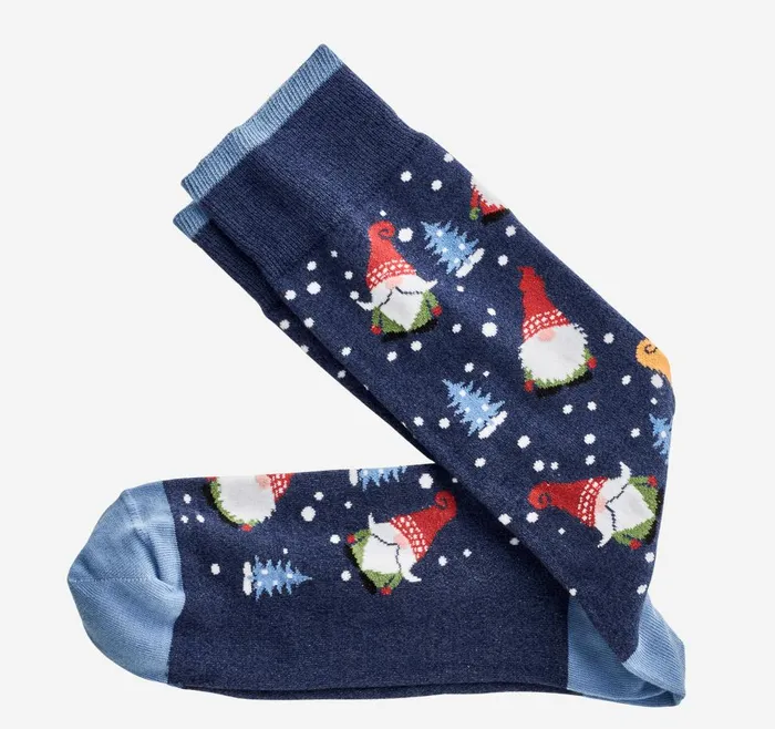 Johnston and Murphy Pima Cotton HolidayThemed Socks Blue Gnomes Men Socks