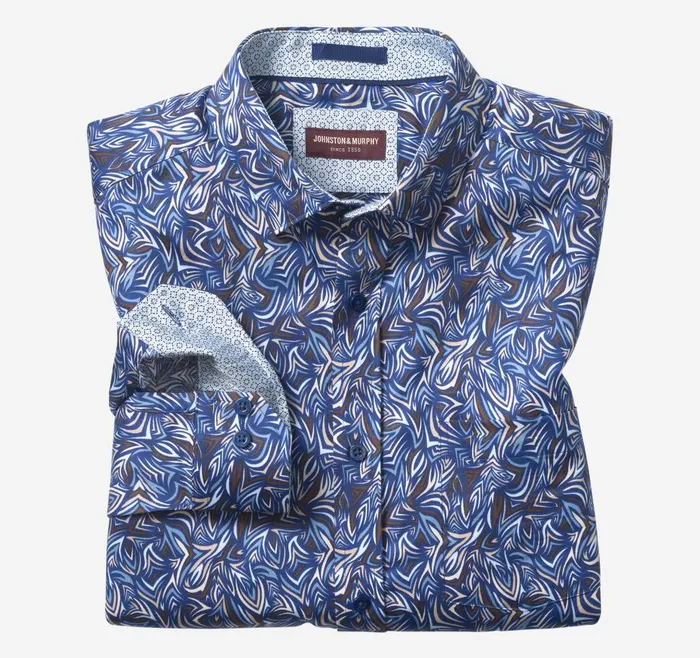 Johnston and Murphy Printed Cotton Shirt Bluebrown Abstract Angles Men Shirts Johnston and Murphy Printed Cotton Shirt Bluebrown Abstract Angles Men Shirts