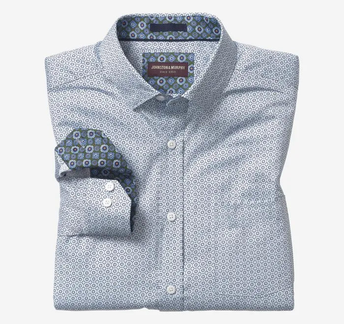 Johnston and Murphy Printed Cotton Shirt Light Blue Mosaic Tile Men Shirts