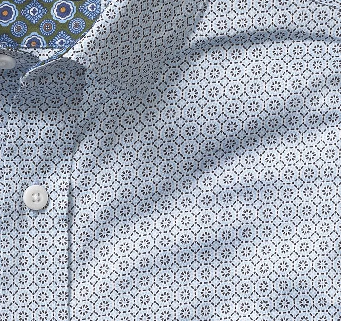 Johnston and Murphy Printed Cotton Shirt Light Blue Mosaic Tile Men Shirts