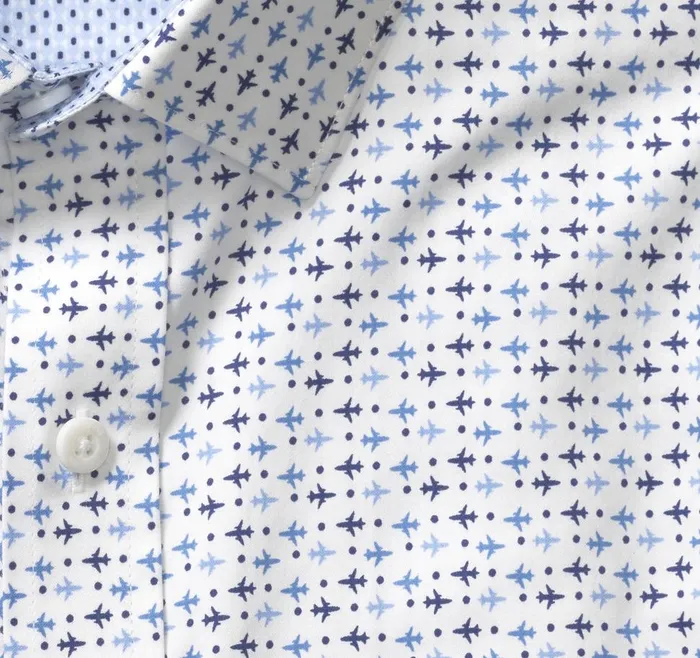Johnston and Murphy Printed Cotton Shirt White Airplane Dot Men Shirts Johnston and Murphy Printed Cotton Shirt White Airplane Dot Men Shirts