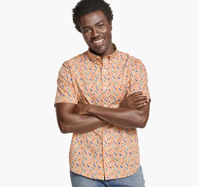 Johnston and Murphy Printed Cotton ShortSleeve Shirt Melon Toucan Men ShortSleeve Shirts Johnston and Murphy Printed Cotton ShortSleeve Shirt Melon Toucan Men ShortSleeve Shirts