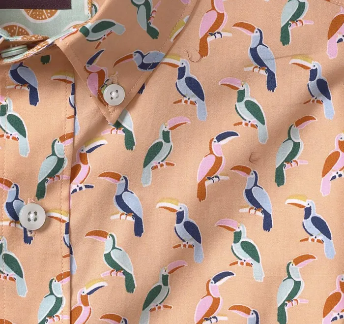 Johnston and Murphy Printed Cotton ShortSleeve Shirt Melon Toucan Men ShortSleeve Shirts Johnston and Murphy Printed Cotton ShortSleeve Shirt Melon Toucan Men ShortSleeve Shirts