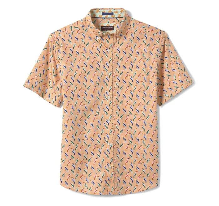 Johnston and Murphy Printed Cotton ShortSleeve Shirt Melon Toucan Men ShortSleeve Shirts Johnston and Murphy Printed Cotton ShortSleeve Shirt Melon Toucan Men ShortSleeve Shirts