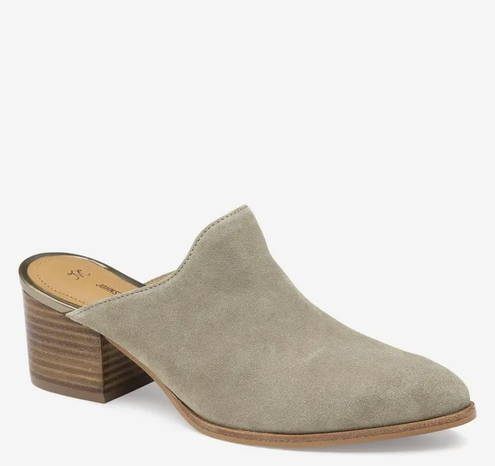 Johnston and Murphy Trista Mule Taupe Italian Suede Women Mules and Loafers