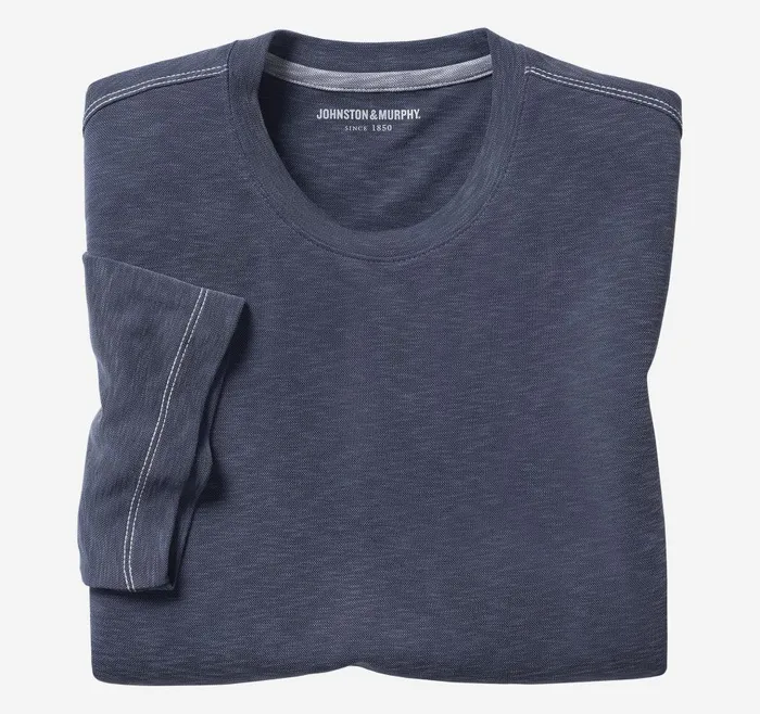 Johnston and Murphy Vintage Slub Crewneck Tee Navy Men Polos and Tees