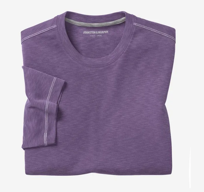 Johnston and Murphy Vintage Slub Crewneck Tee Purple Men Polos and Tees