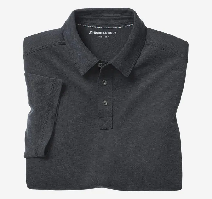 Johnston and Murphy Vintage Slub Polo Black Men Polos and Tees