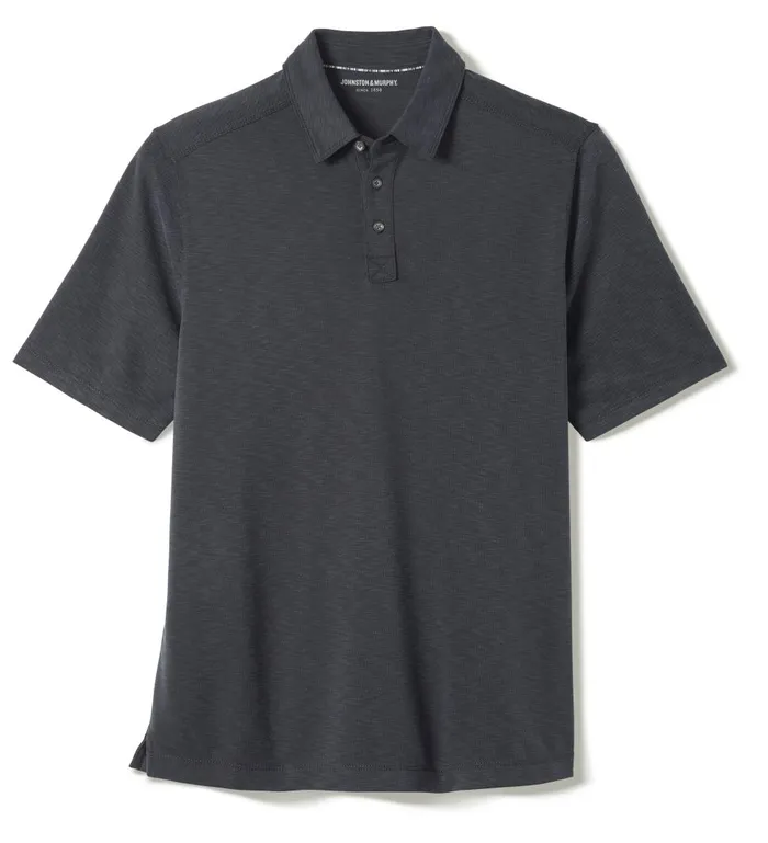Johnston and Murphy Vintage Slub Polo Black Men Polos and Tees