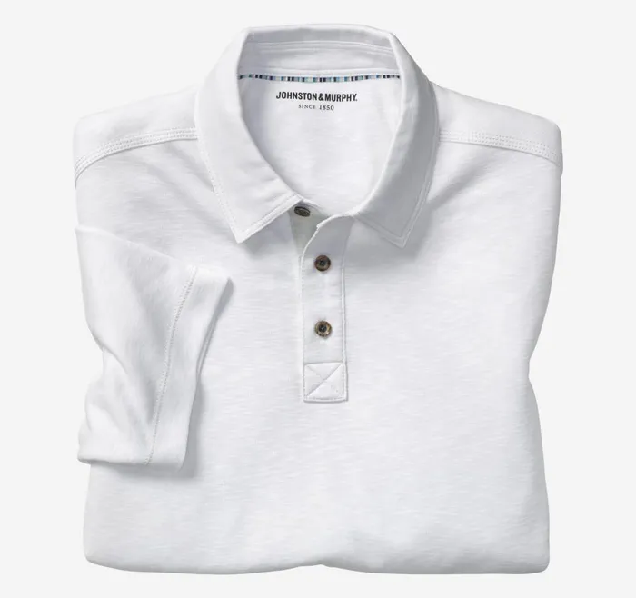 Johnston and Murphy Vintage Slub Polo White Men Polos and Tees