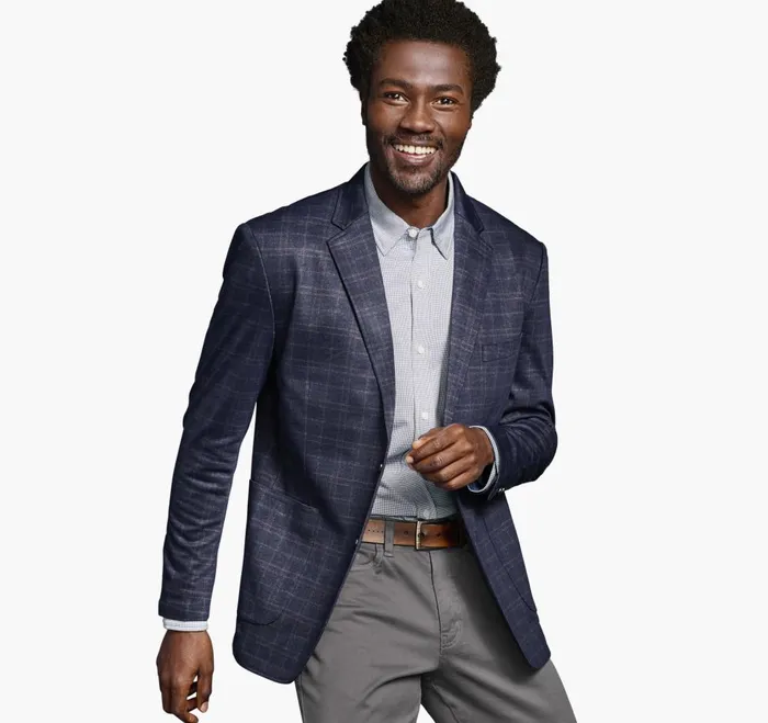 Johnston and Murphy XC Flex Knit Blazer Navy Windowpane Plaid Men Blazers