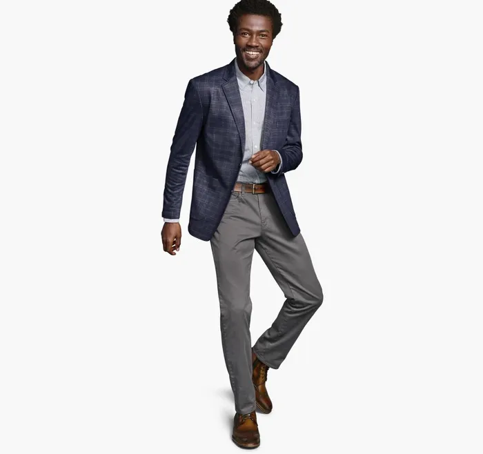 Johnston and Murphy XC Flex Knit Blazer Navy Windowpane Plaid Men Blazers Johnston and Murphy XC Flex Knit Blazer Navy Windowpane Plaid Men Blazers