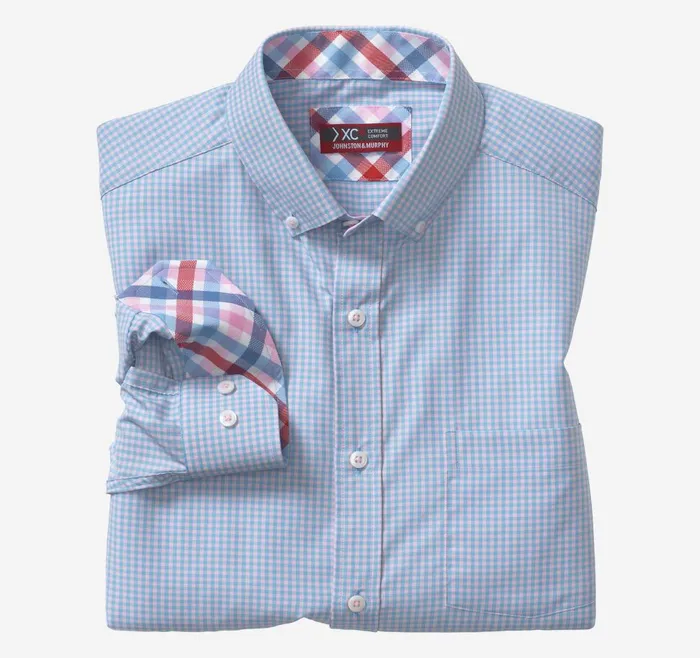 Johnston and Murphy XC4 LongSleeve StretchWoven Shirt Bluepink Gingham Men Shirts Johnston and Murphy XC4 LongSleeve StretchWoven Shirt Bluepink Gingham Men Shirts