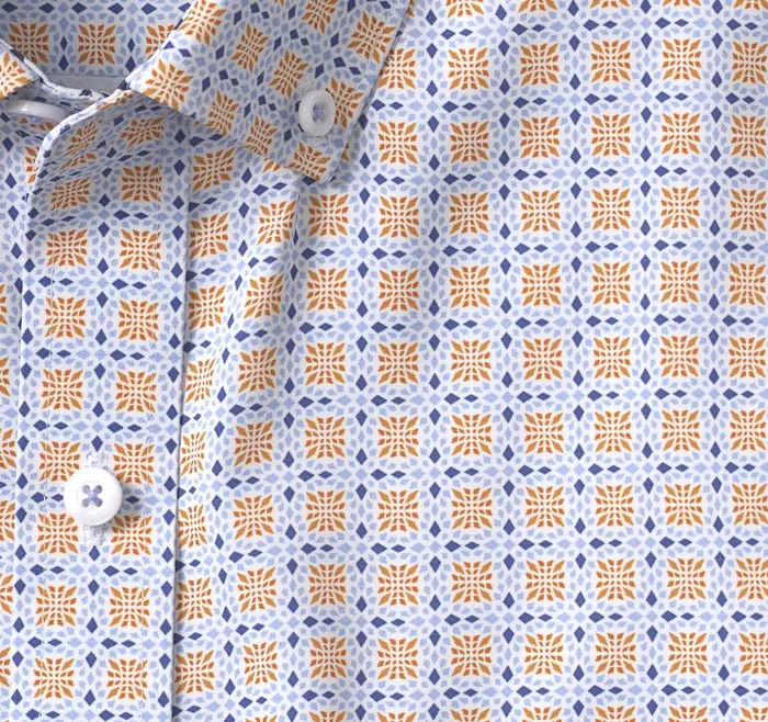 Johnston and Murphy XC4 LongSleeve StretchWoven Shirt Orangeblue Circle Cross Print Men Shirts