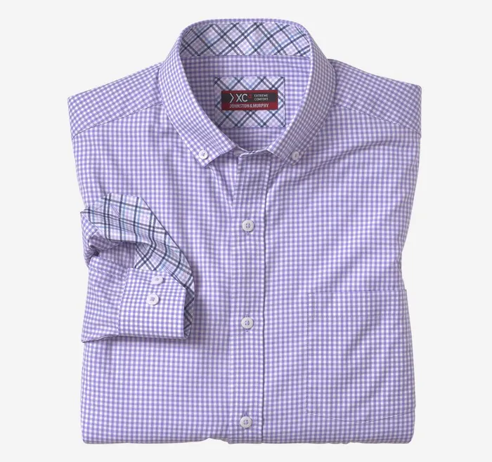 Johnston and Murphy XC4 LongSleeve StretchWoven Shirt Purplewhite Gingham Men Shirts Johnston and Murphy XC4 LongSleeve StretchWoven Shirt Purplewhite Gingham Men Shirts