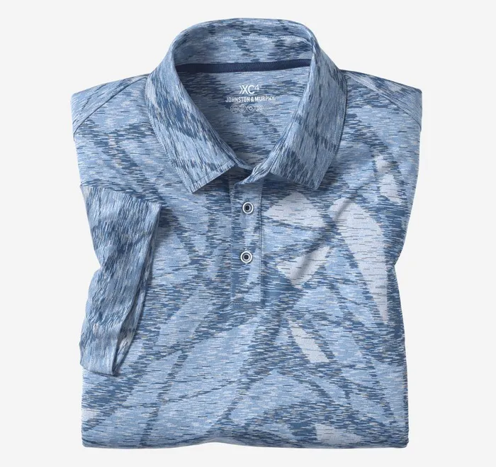 Johnston and Murphy XC4 Performance Polo Blue Large Geo Men Polos and Tees Johnston and Murphy XC4 Performance Polo Blue Large Geo Men Polos and Tees