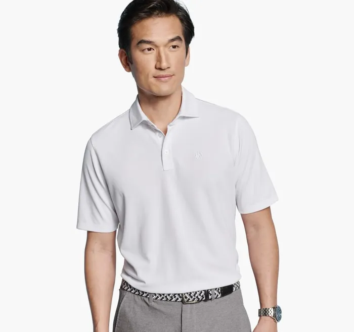 Johnston and Murphy XC4 Performance Solid Polo Cool Degree White Men Polos and Tees Johnston and Murphy XC4 Performance Solid Polo Cool Degree White Men Polos and Tees