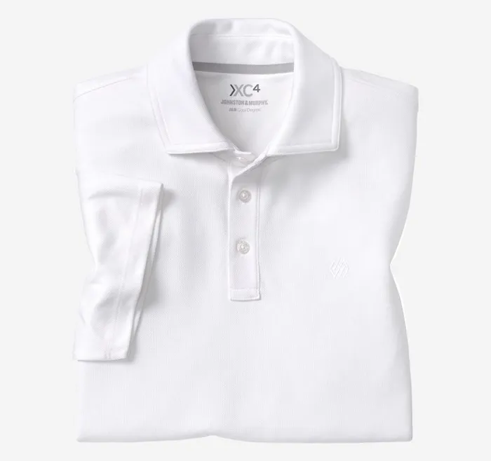Johnston and Murphy XC4 Performance Solid Polo Cool Degree White Men Polos and Tees