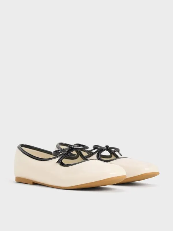 Kids Girls039 Patent TwoTone Bow Ballet Flats 8211 Chalk CHARLES and KEITH Shoes Kids Girls039 Patent TwoTone Bow Ballet Flats 8211 Chalk CHARLES and KEITH Shoes