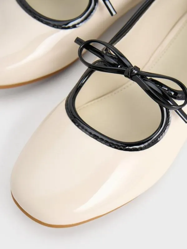 Kids Girls039 Patent TwoTone Bow Ballet Flats 8211 Chalk CHARLES and KEITH Shoes Kids Girls039 Patent TwoTone Bow Ballet Flats 8211 Chalk CHARLES and KEITH Shoes