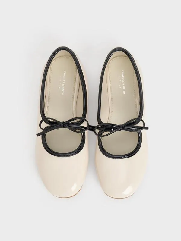 Kids Girls039 Patent TwoTone Bow Ballet Flats 8211 Chalk CHARLES and KEITH Shoes Kids Girls039 Patent TwoTone Bow Ballet Flats 8211 Chalk CHARLES and KEITH Shoes