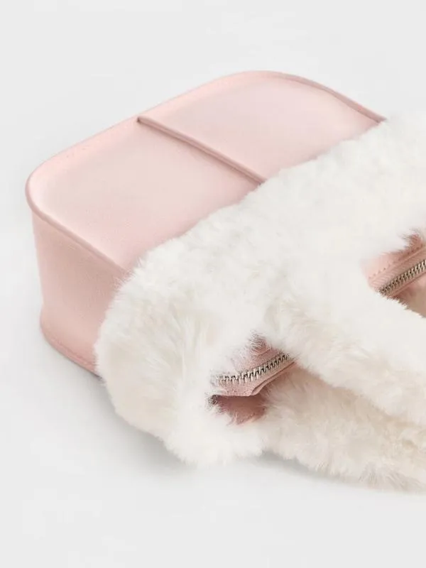 Kids Girls039 Textured FurTrim Tote Bag 8211 Pink CHARLES and KEITH Bags