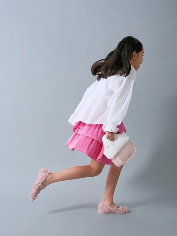Kids Girls039 Textured FurTrim Tote Bag 8211 Pink CHARLES and KEITH Bags