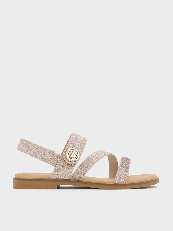 Kids Girls039 Yara Glittered Metallic Buckle Sandals 8211 Silver CHARLES and KEITH Shoes