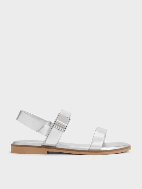 Kids Girls039 Yvette Metallic Double Strap Sandals 8211 Silver CHARLES and KEITH Shoes